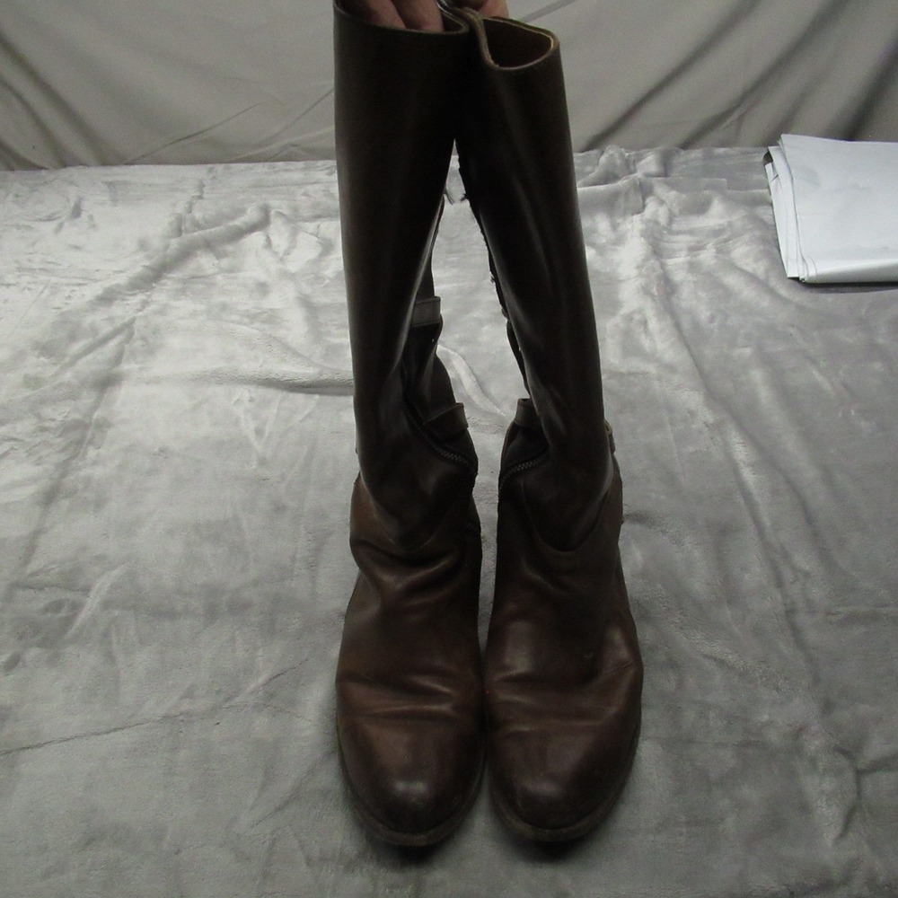 Frye Womens 6.5B Boots Brown Jordan Strappy Tall Leather Riding Boots Full Zip